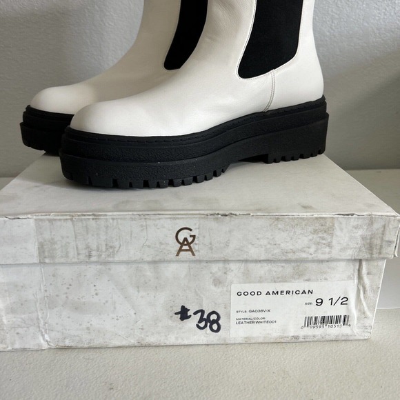 Good American Chunky Leather New Chelsea White and Black Combat Boots NIB 9.5 - Picture 4 of 8